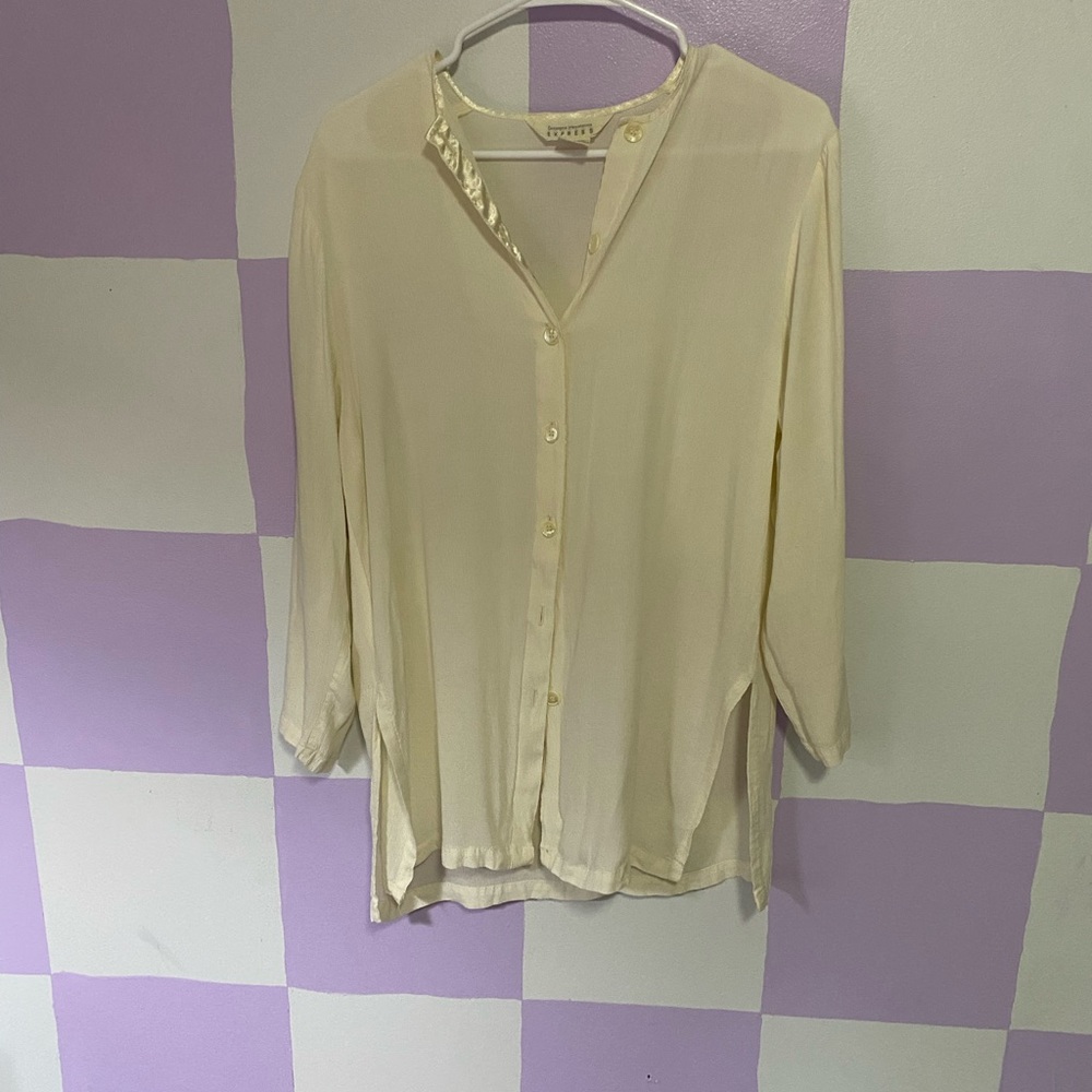 *3 for $12* cream crinkle collarless buttondown